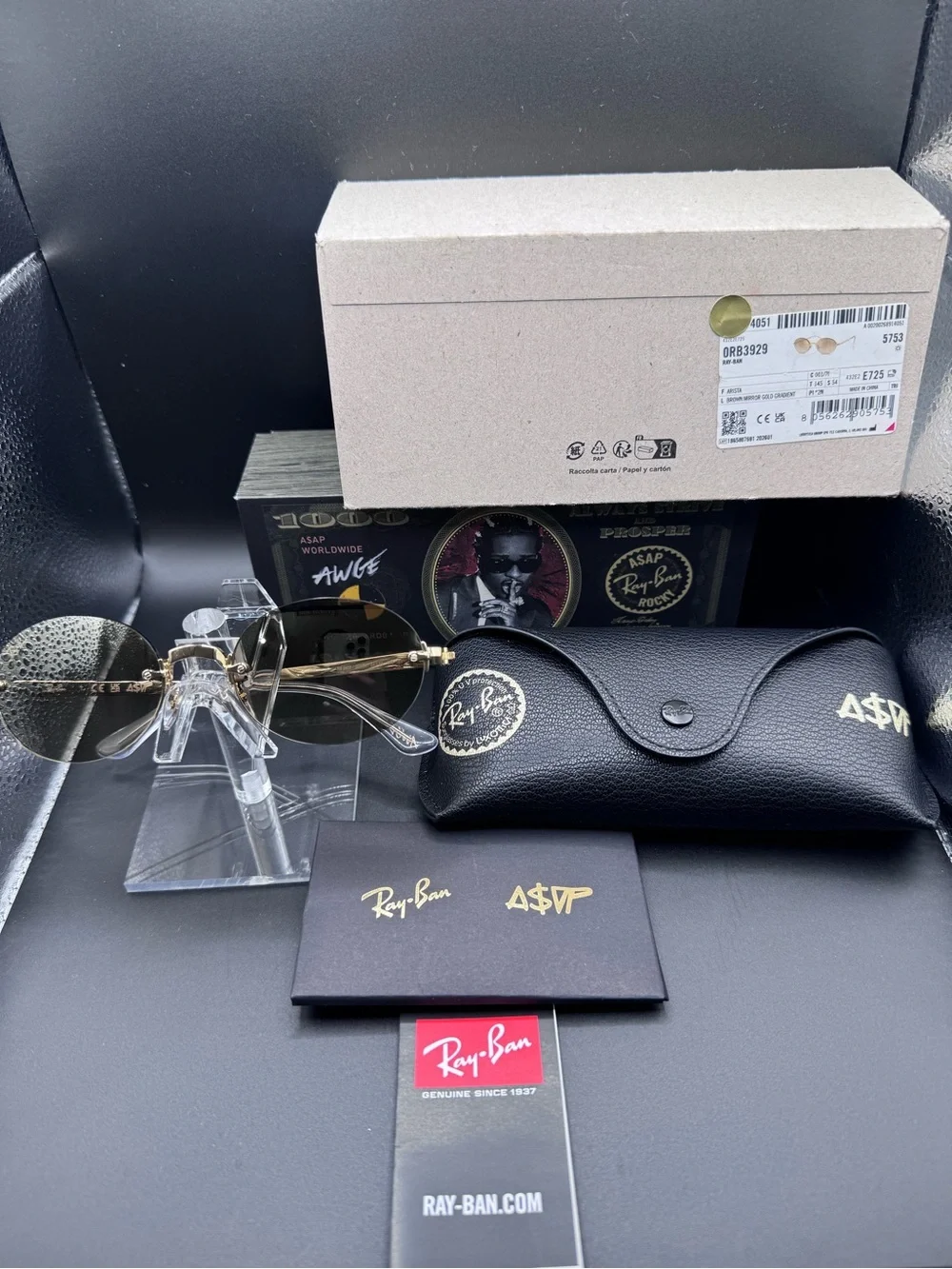 Ray-Ban Gold Frame Sunglasses with Brown Lenses and Gold Accents